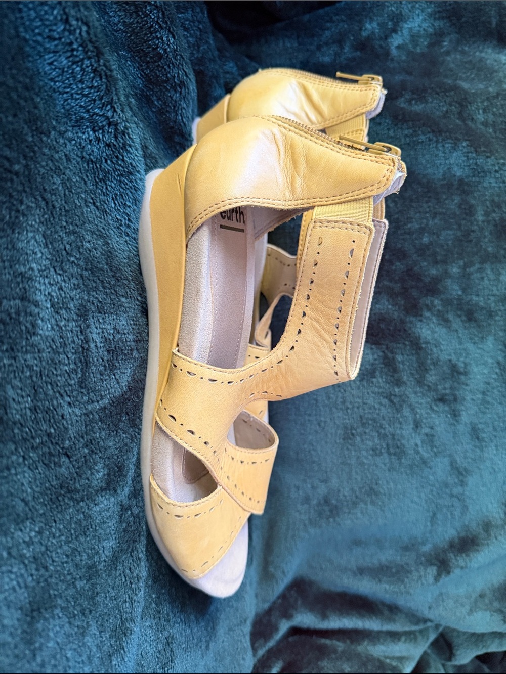 Earth Women's Yellow Leather Wedge Sandals
